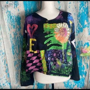 Kolorway Vintage cropped boho 70’s painted button down cardigan sweater
